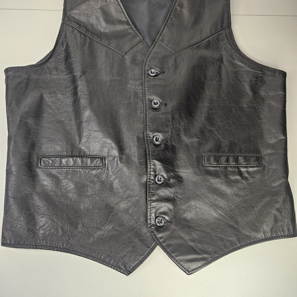 Oakton Limited 44" Tall LT Black Leather Vest Vintage Biker Motorcycle Vest