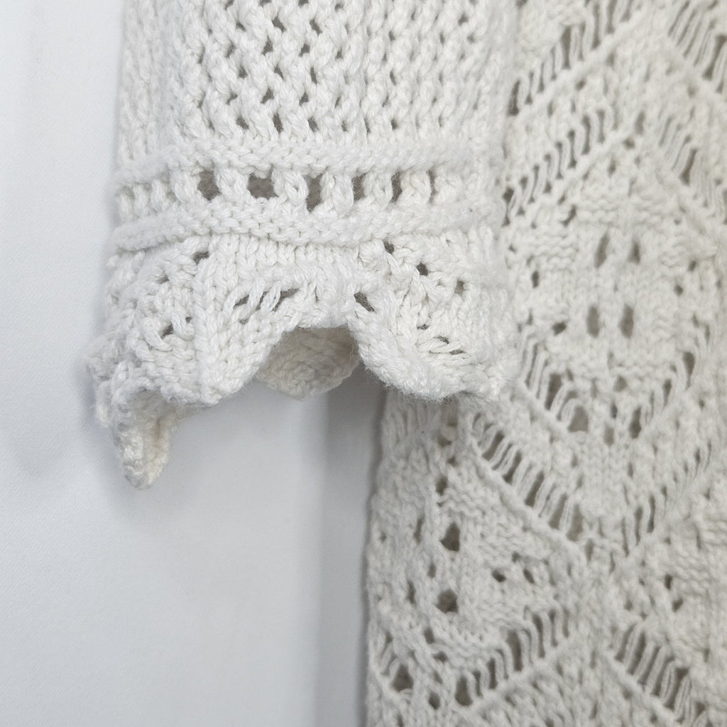 Freshman 1996 White Chunky Knit Long Cardigan Open Front Sz XL