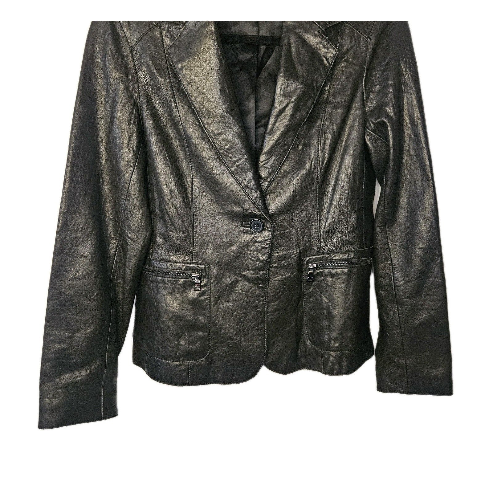 Marc New York Womens Black Leather Motorcycle Jacket Medium Biker Blazer