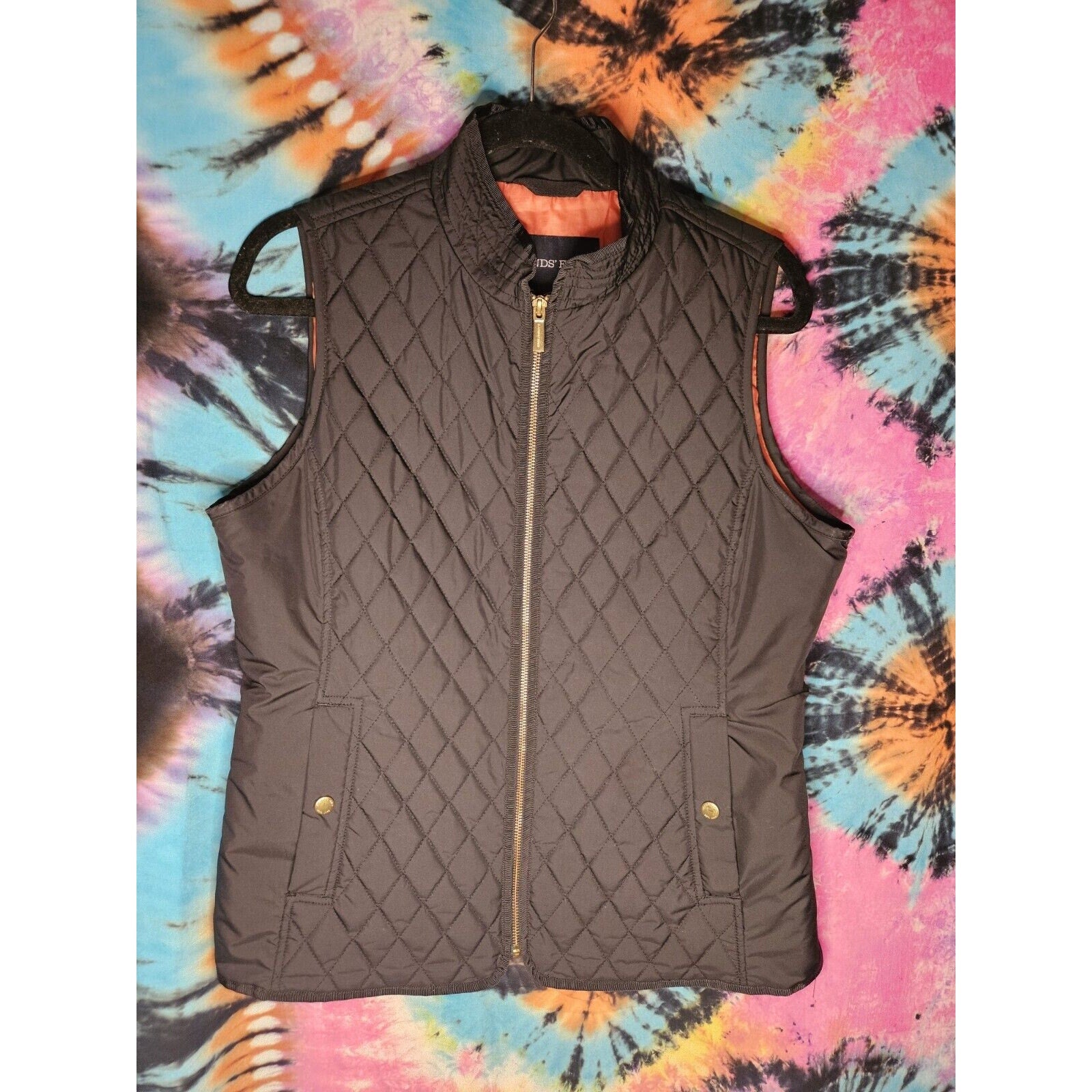 Lands' End Vest Size M Women’s Black Fleece Quilted Puffer Vest Lightweight- Med