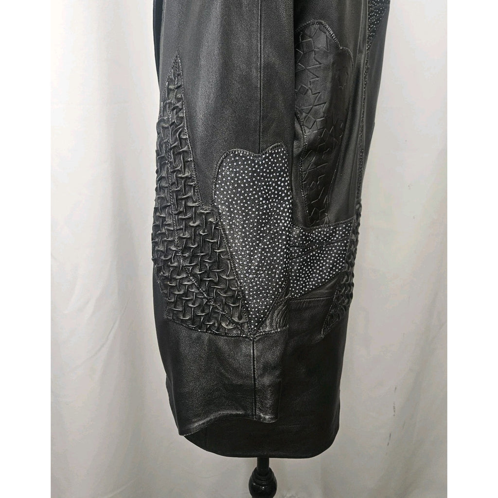 Unique 80s Oversized Black Leather Jacket Patchwork Blazer Medium Edgy Glam Vtg
