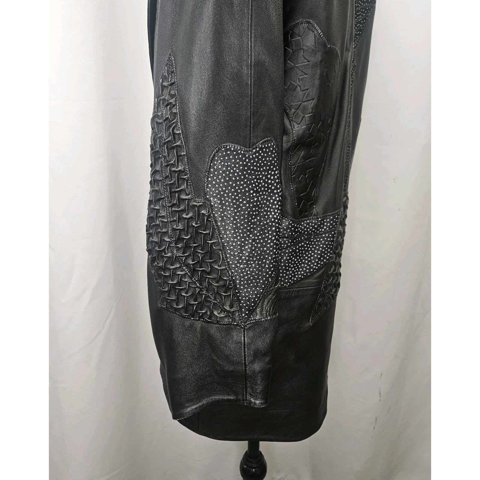 Unique 80s Oversized Black Leather Jacket Patchwork Blazer Medium Edgy Glam Vtg