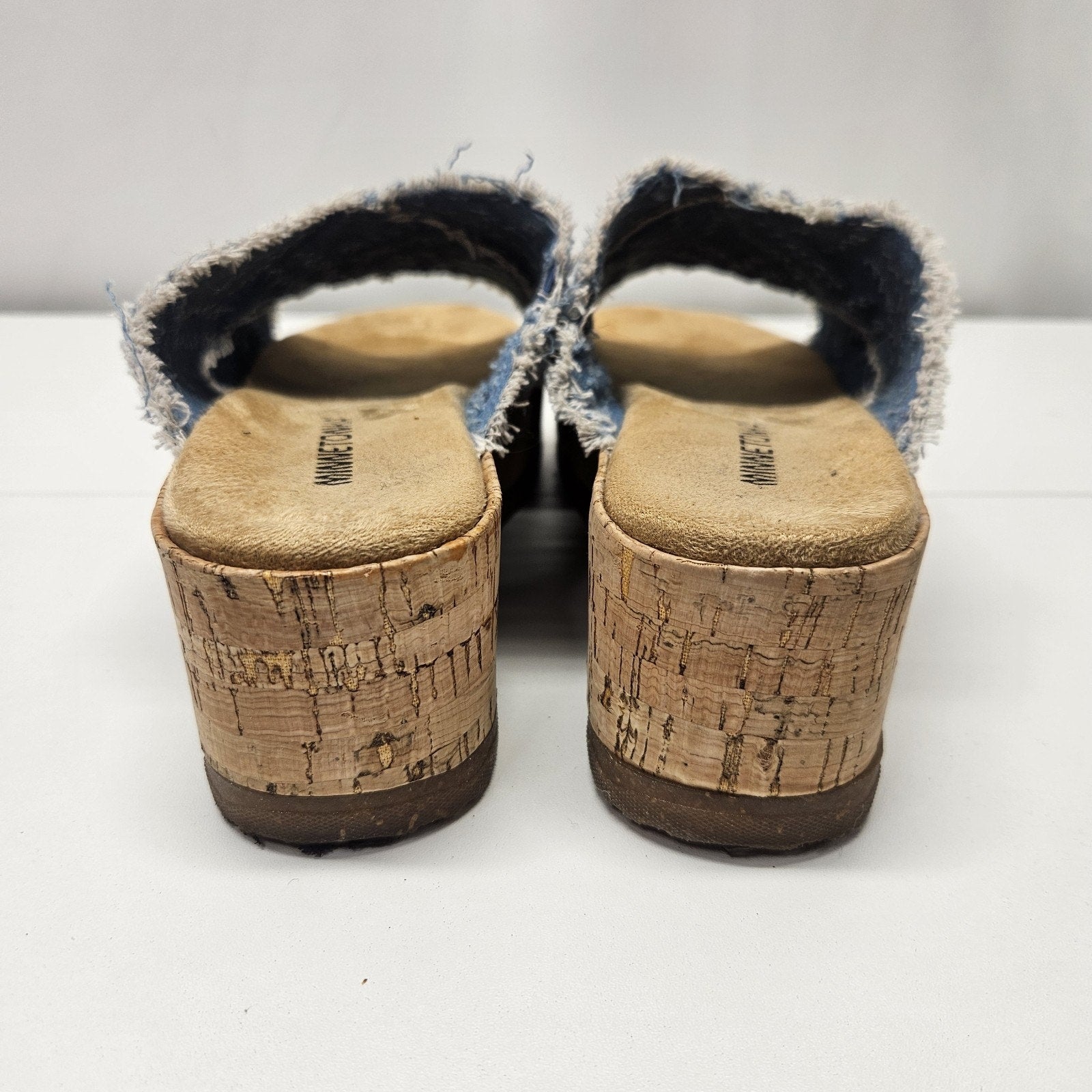 Minnetonka Posey Wedge Sandals Denim Slip On Platforms Size 9 Preppy Y2K Grunge