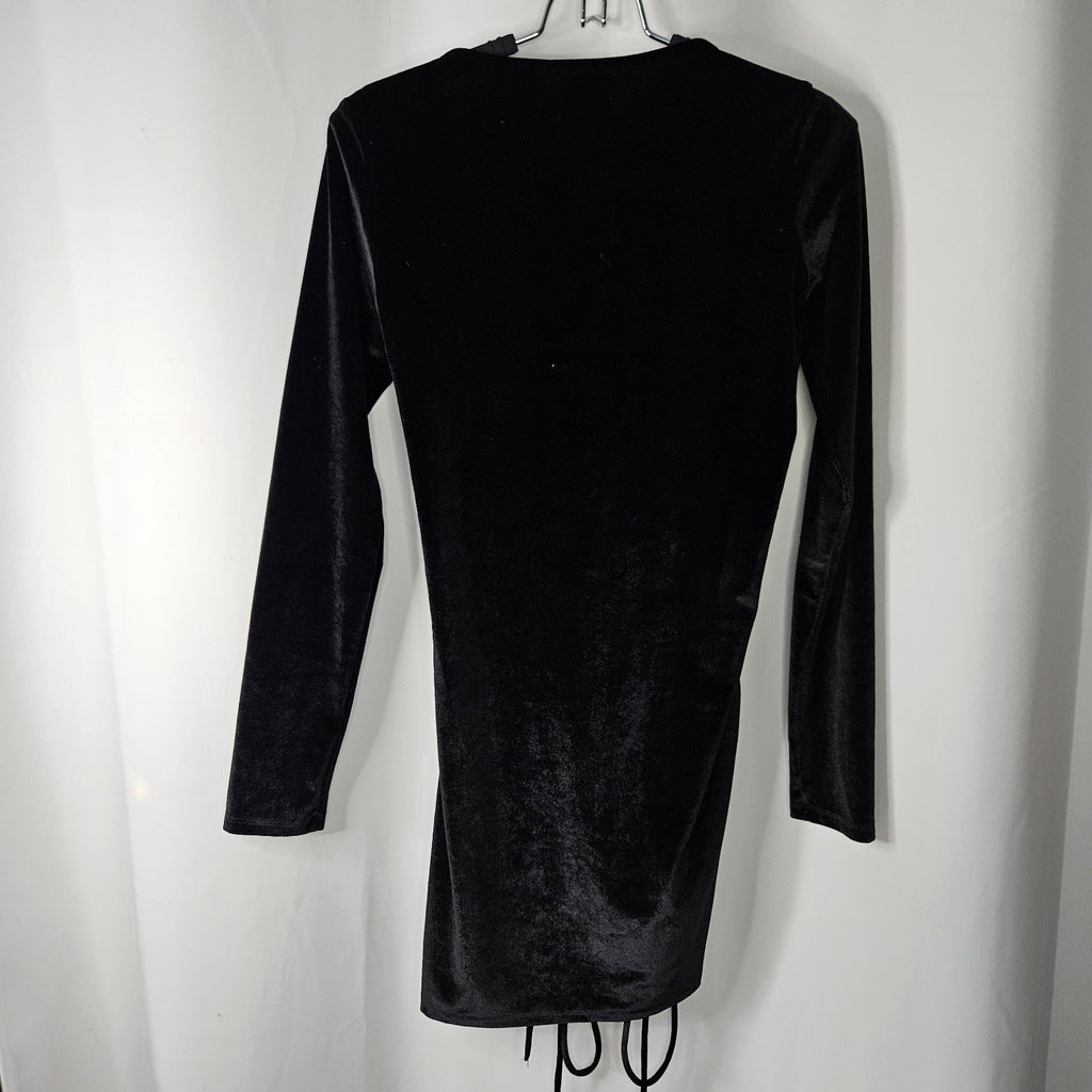 Princess Polly Black Velvet Embers Mini Dress US 8 UK 12 Gothic Glam Y2K