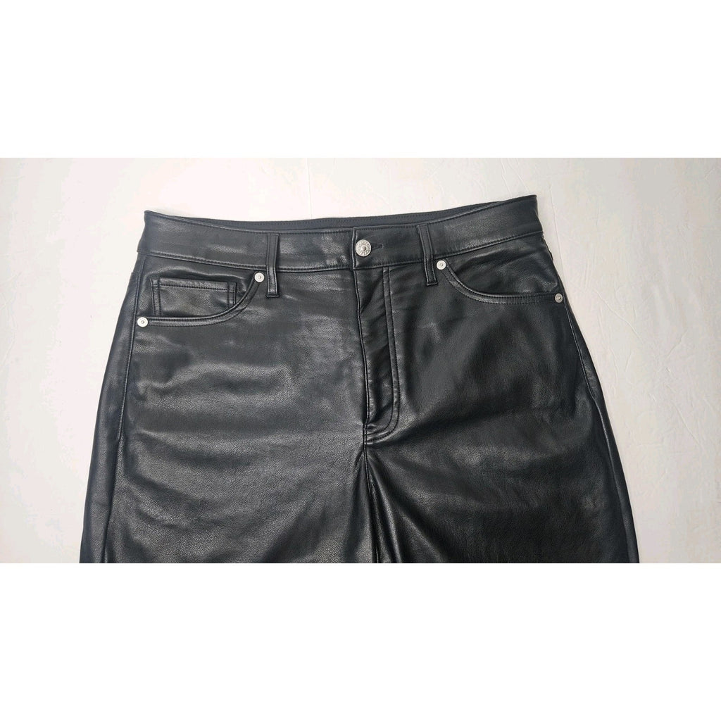 Express Black Vegan Leather Modern Straight Super High Waist Size 12S Moto Glam