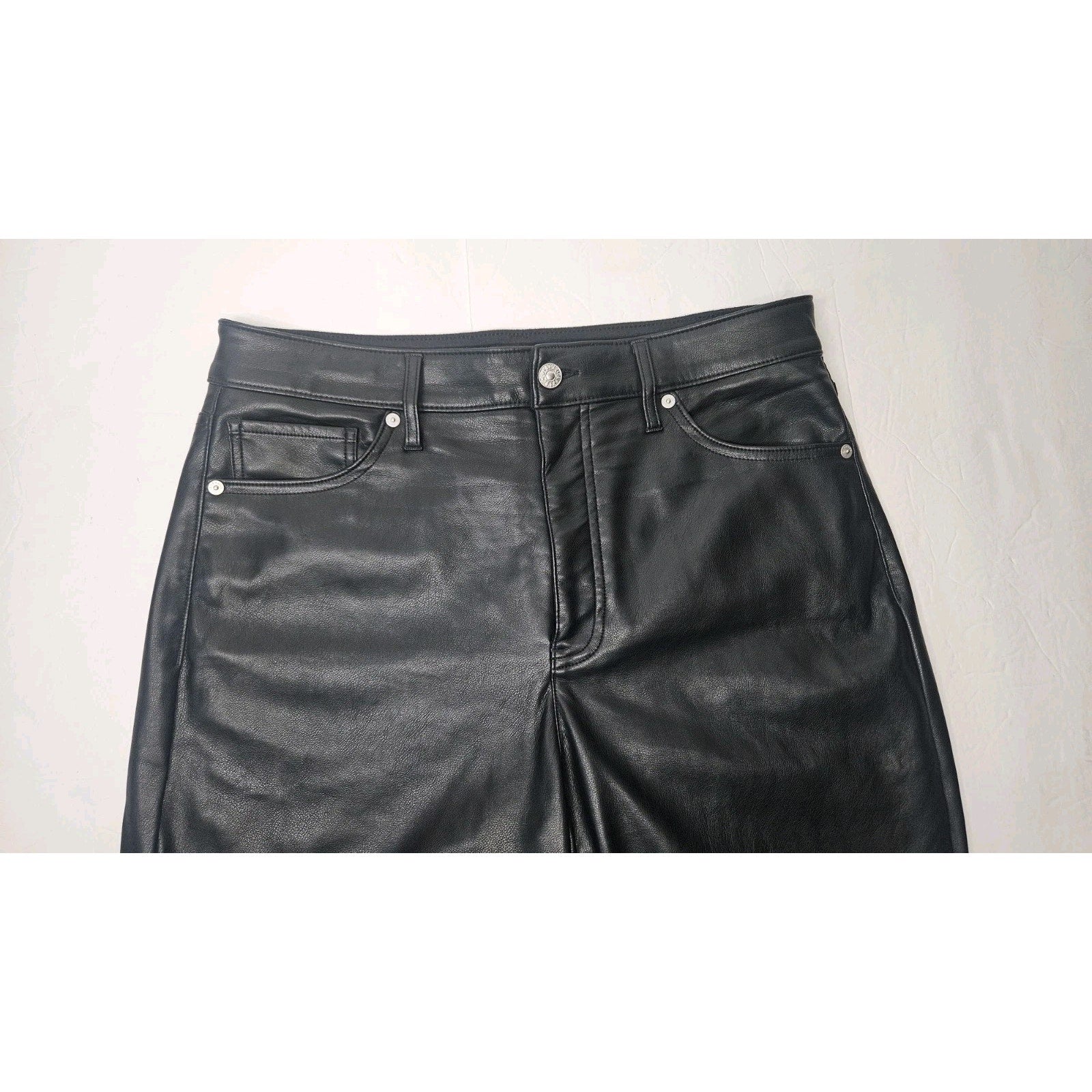 Express Black Vegan Leather Modern Straight Super High Waist Size 12S Moto Glam