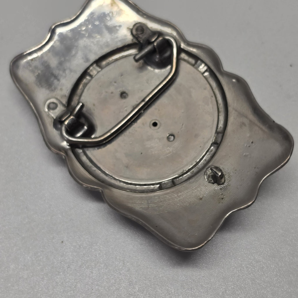 Vintage Horizontal Cabochon Cab Stone Silver Tone Western Belt Buckle Cowboy