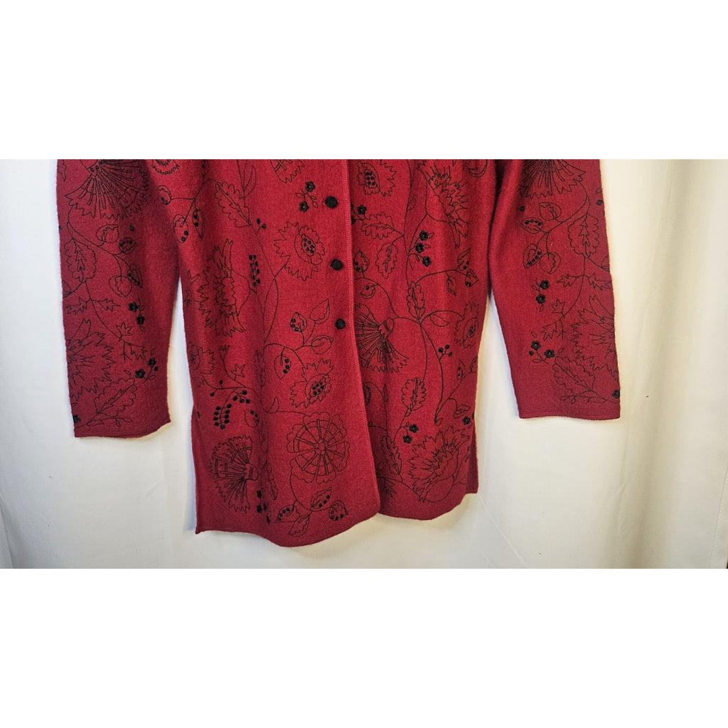 Carole Little Women’s 100% Wool Red Black Color Long Sleeve Cardigan Size Medium