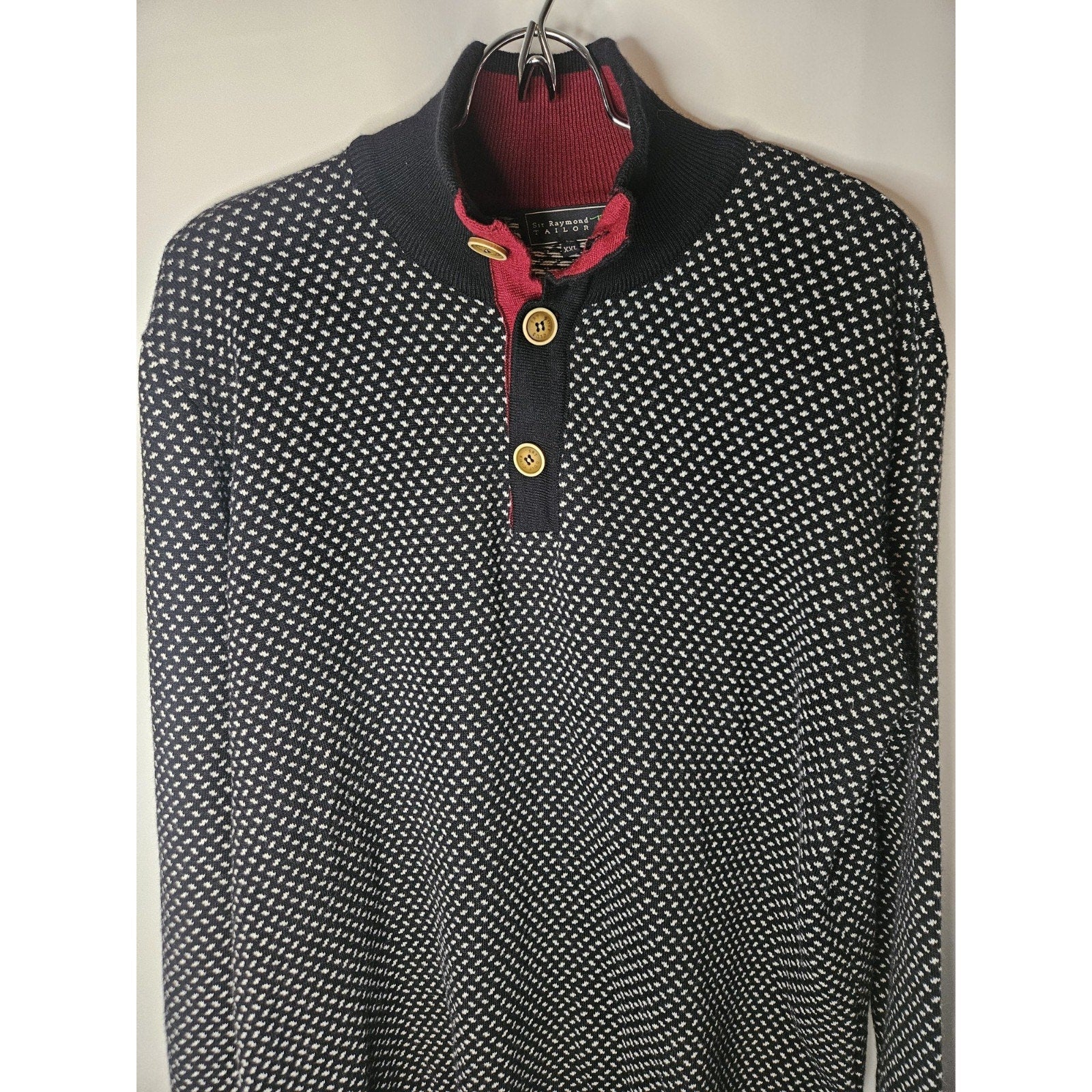 Sir Raymond Tailor Golf Sweater Mens XXL Collared Wool Made In Italy Black White