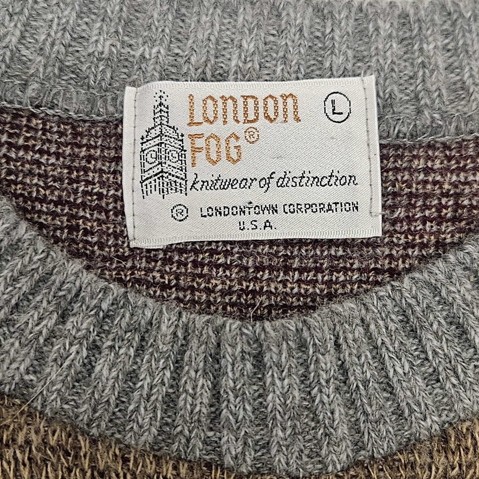 Vintage Men's London Fog Multicolor Print Acrylic Knit Sweater Size Large USA