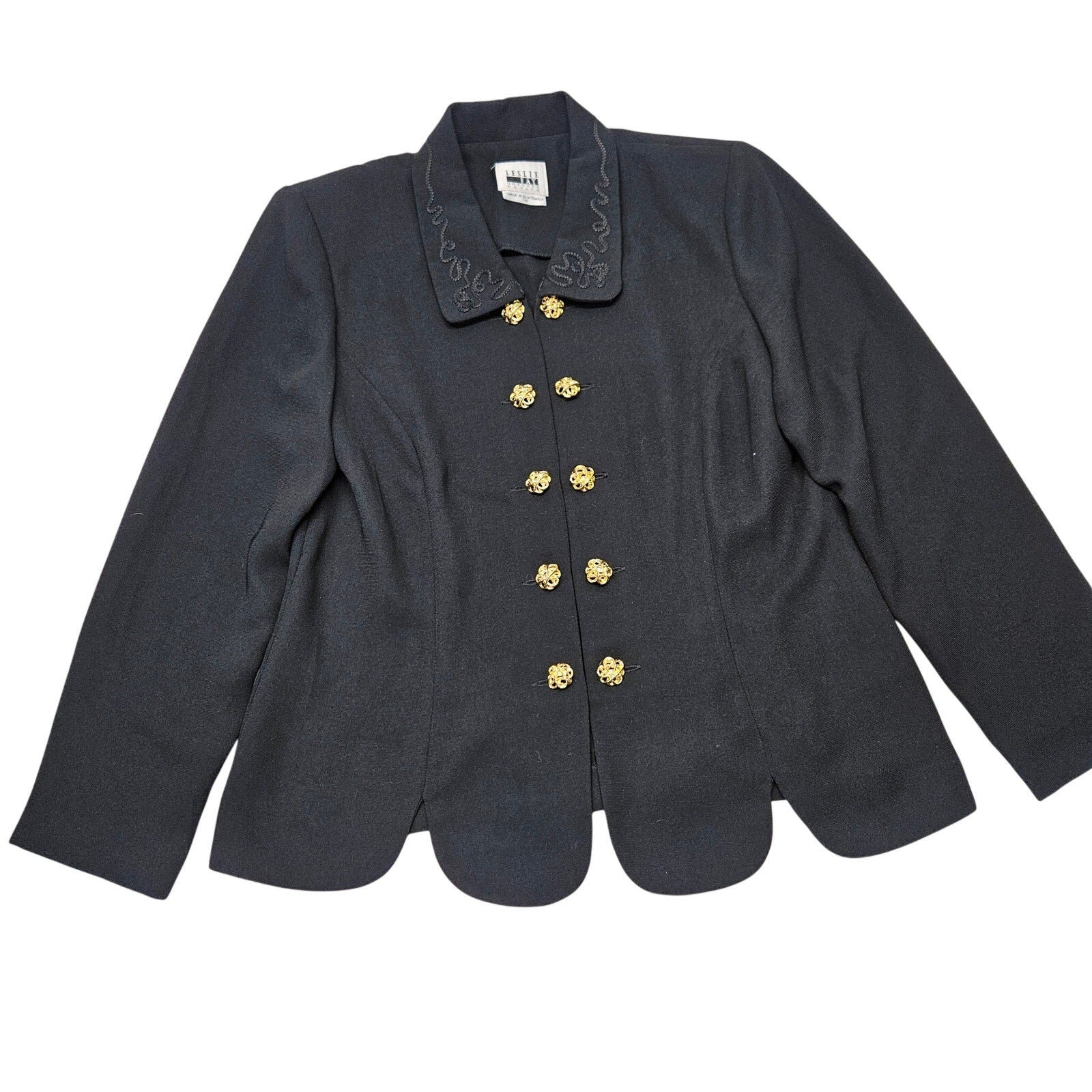 Vintage 90s Leslie Fay Women's Black Double Breasted Blazer Blouse 14 Petite
