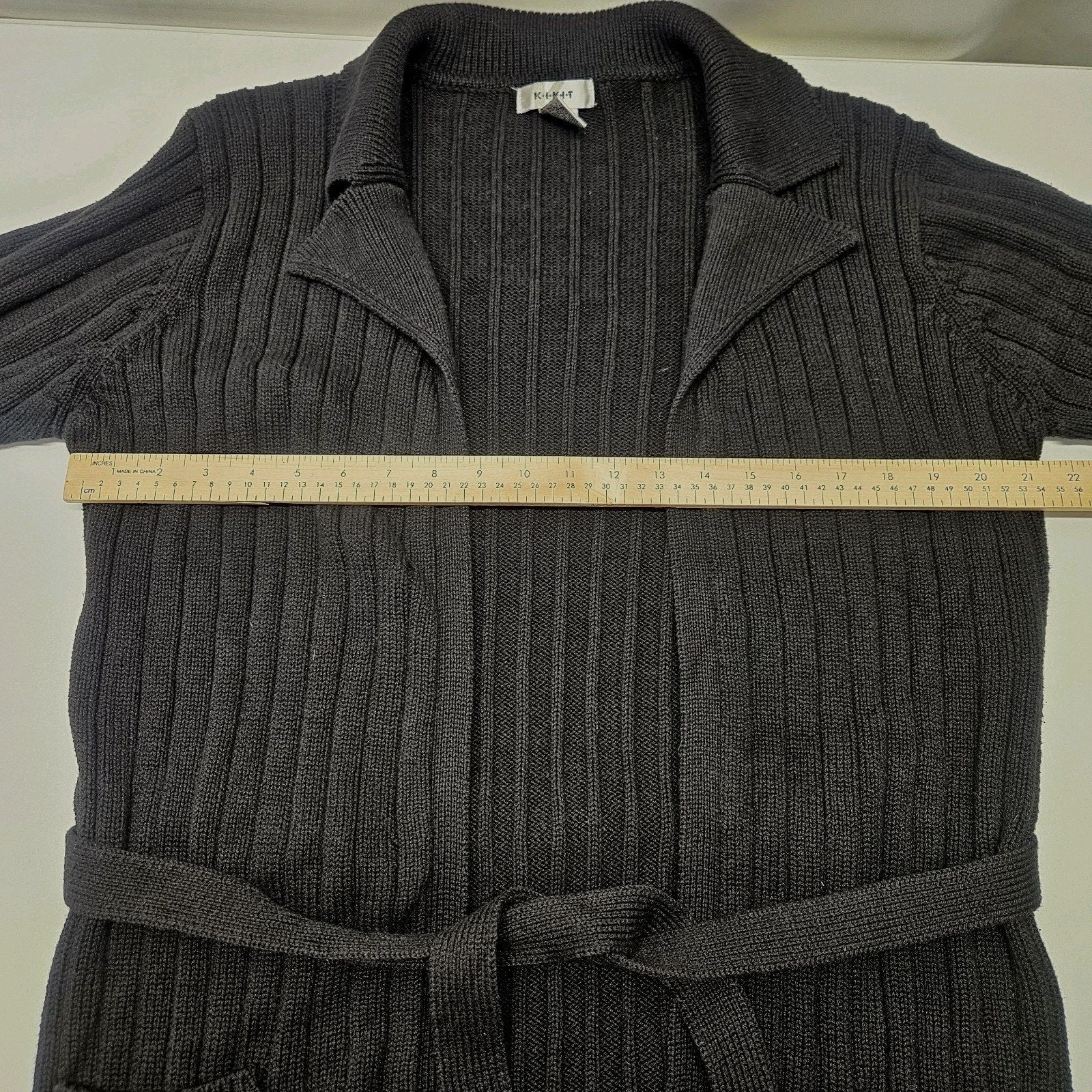 Kikit Ribbed Cotton Knit Long Cardigan Sweater Black Medium Classic Duster