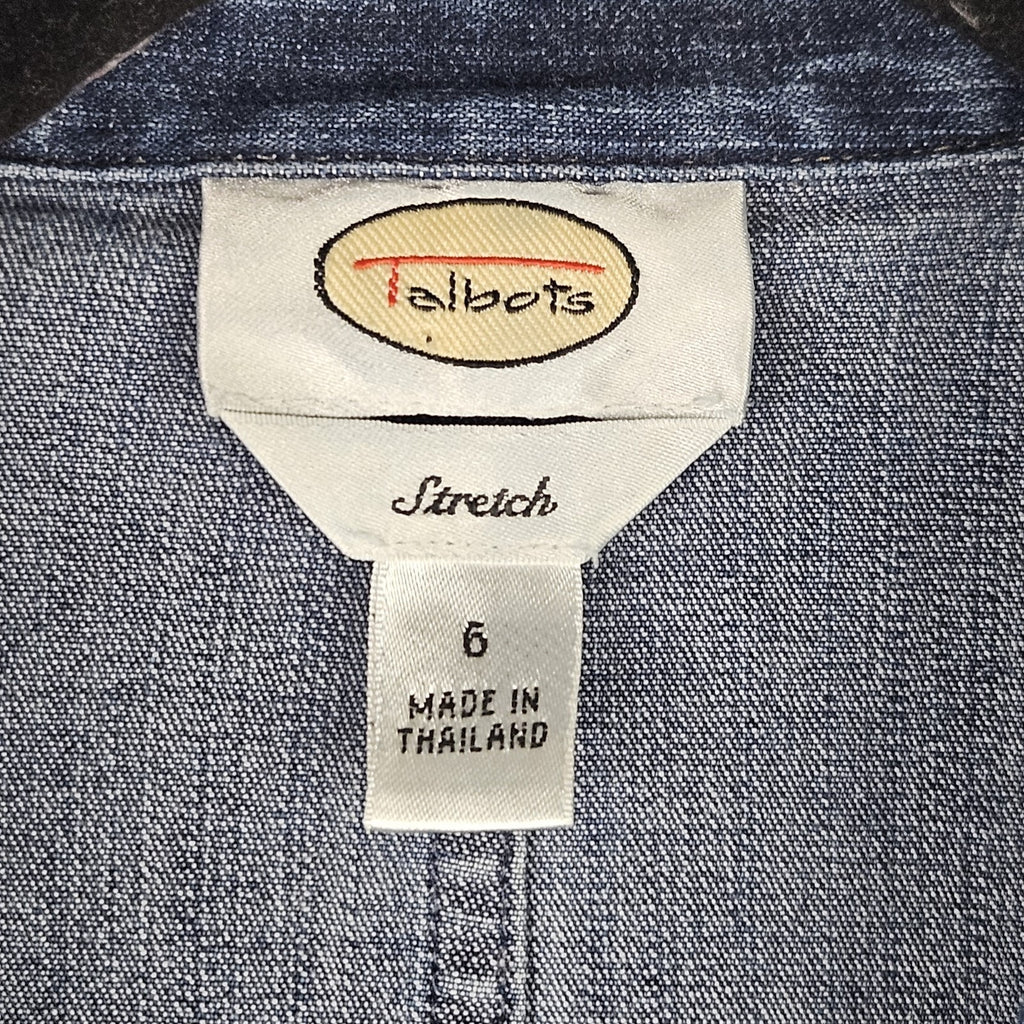 VTG Talbots Stretch-Fit Denim Blazer Jacket Women’s Size 6 Blue Two Button Short