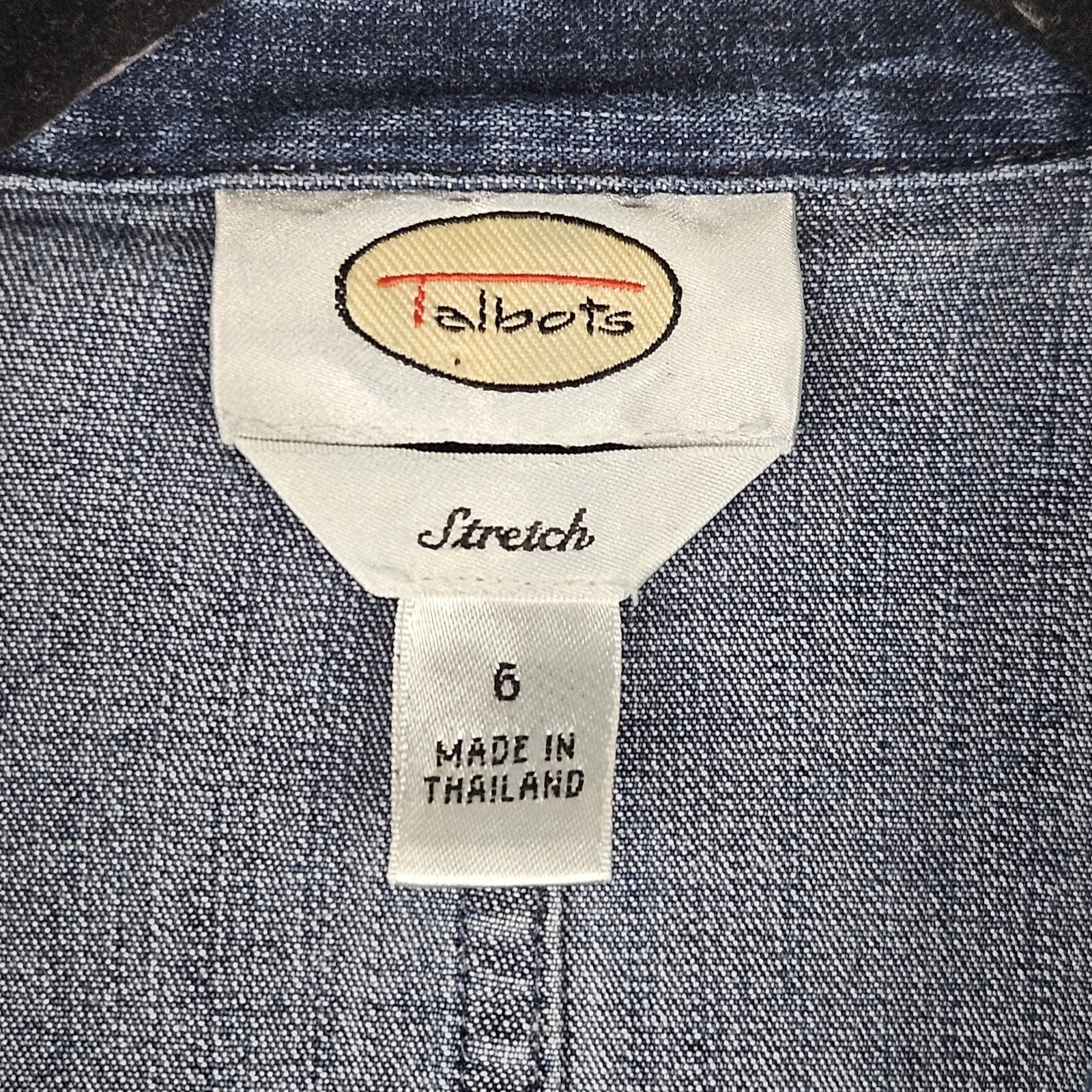 VTG Talbots Stretch-Fit Denim Blazer Jacket Women’s Size 6 Blue Two Button Short