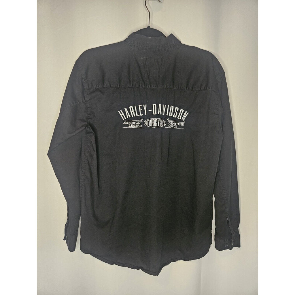 Harley Davidson Black Embroidered Long Sleeve Button Down Med Shirt Logo