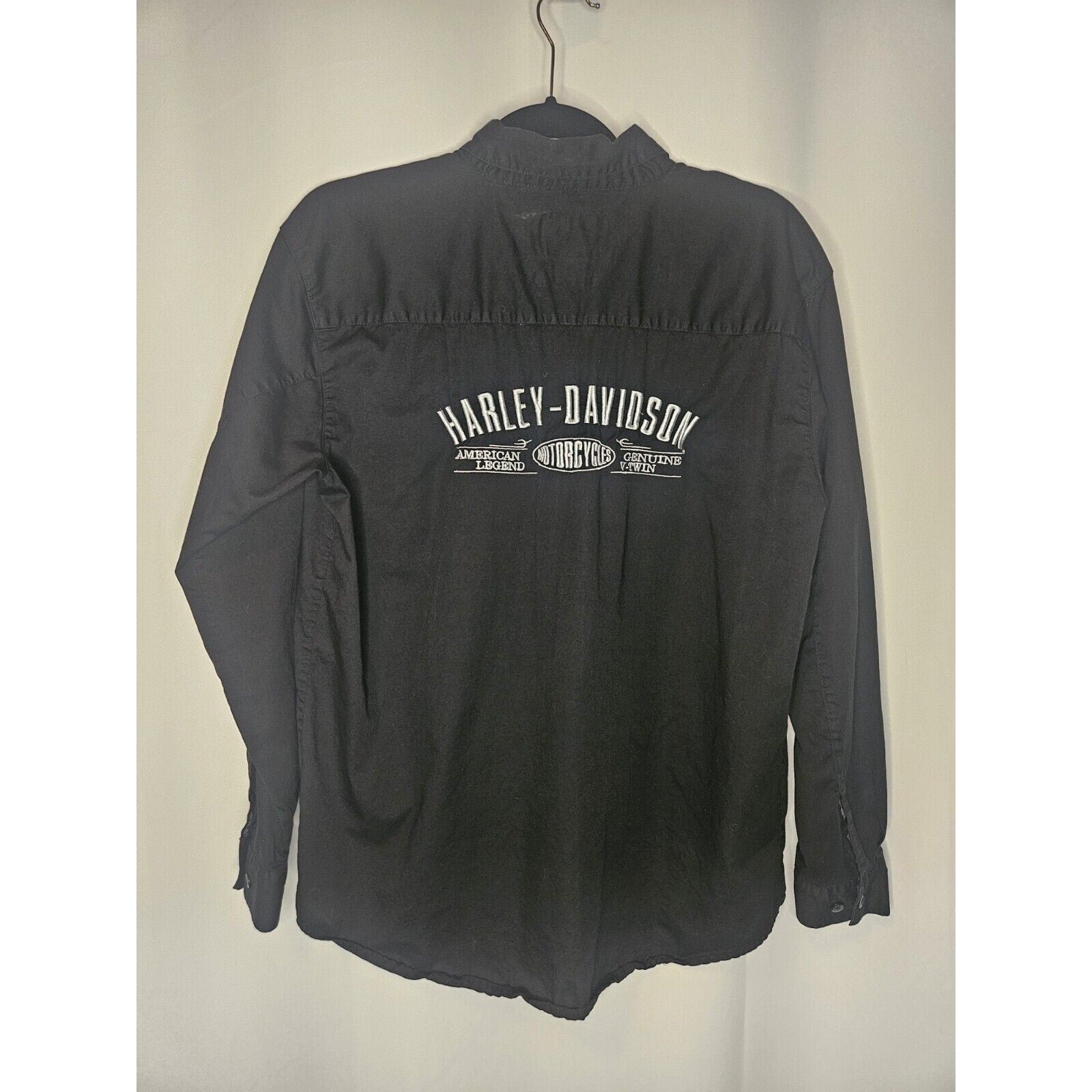 Harley Davidson Black Embroidered Long Sleeve Button Down Med Shirt Logo