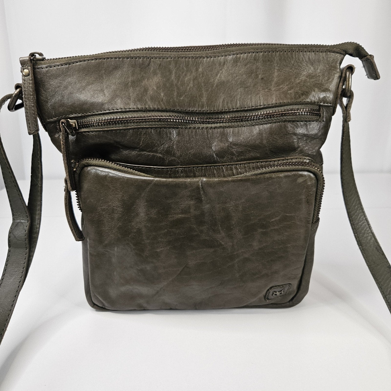 Wise Owl Genuine Leather Crossbody Handbag Purse Olive Green Boho Western