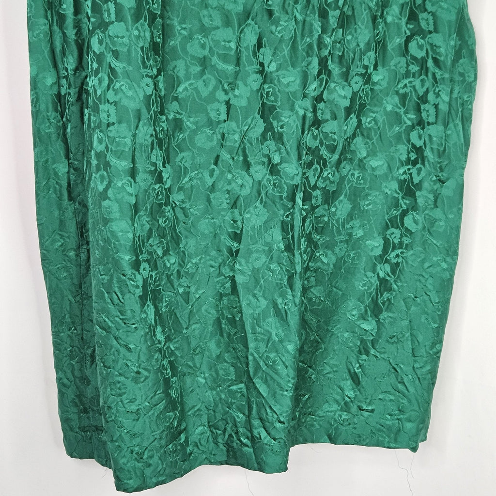 Vintage Patrick 100% Silk Pencil Skirt Emerald Green Floral Midi Retro Sz 6