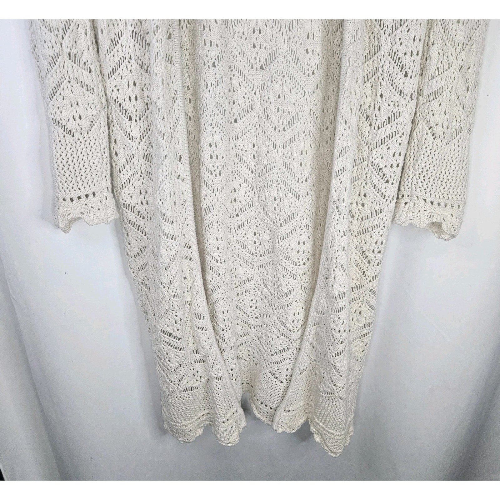 Freshman 1996 White Chunky Knit Long Cardigan Open Front Sz XL