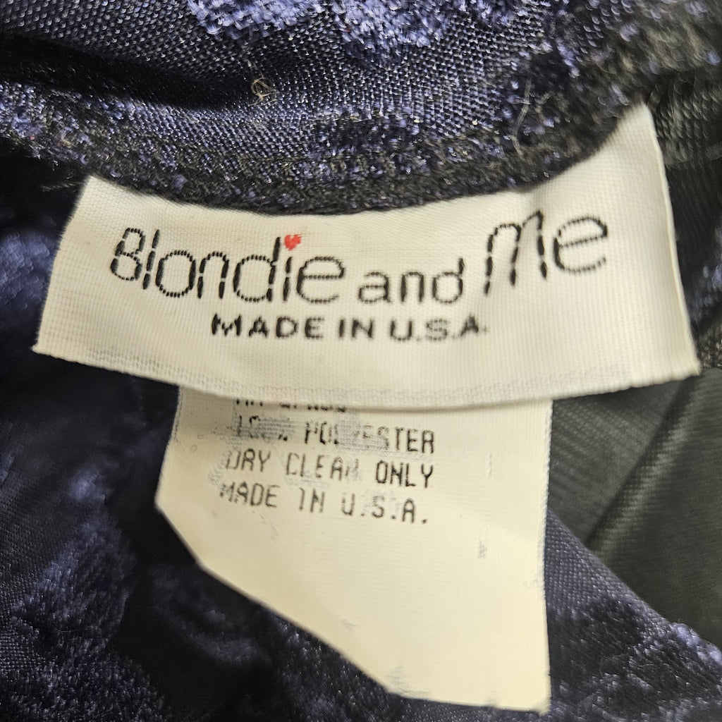 Vtg 90s Blondie & Me Navy High Neck Short-Sleeved Maxi Dress Gothic Floral Small