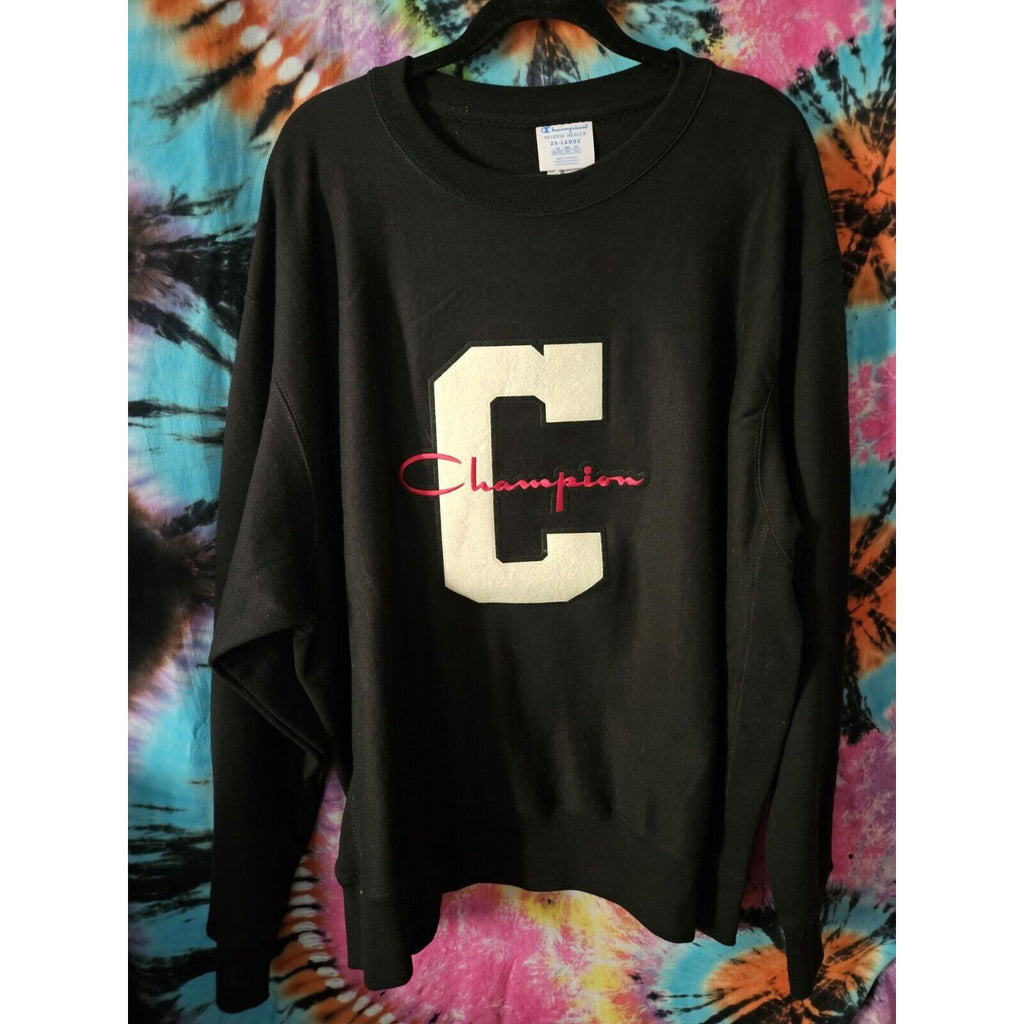 Champion Mens Reverse Weave Black Size 2X Long Sleeve Sweater
