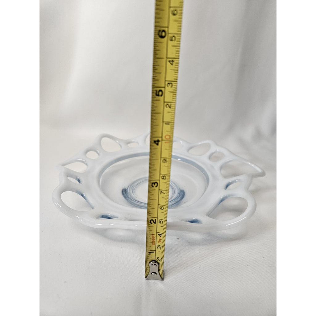 Vintage Murano Open Lace Glass Bowl Webbing Art Mid Century White 8.5"