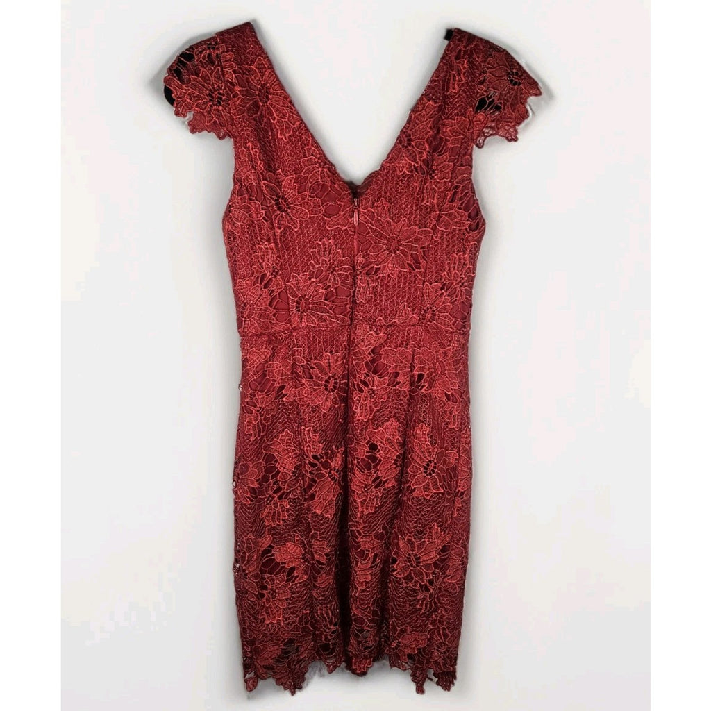 Nikibiki Red Lace Midi Bodycon Slimming Dress Sz Small Formal Special Occasion