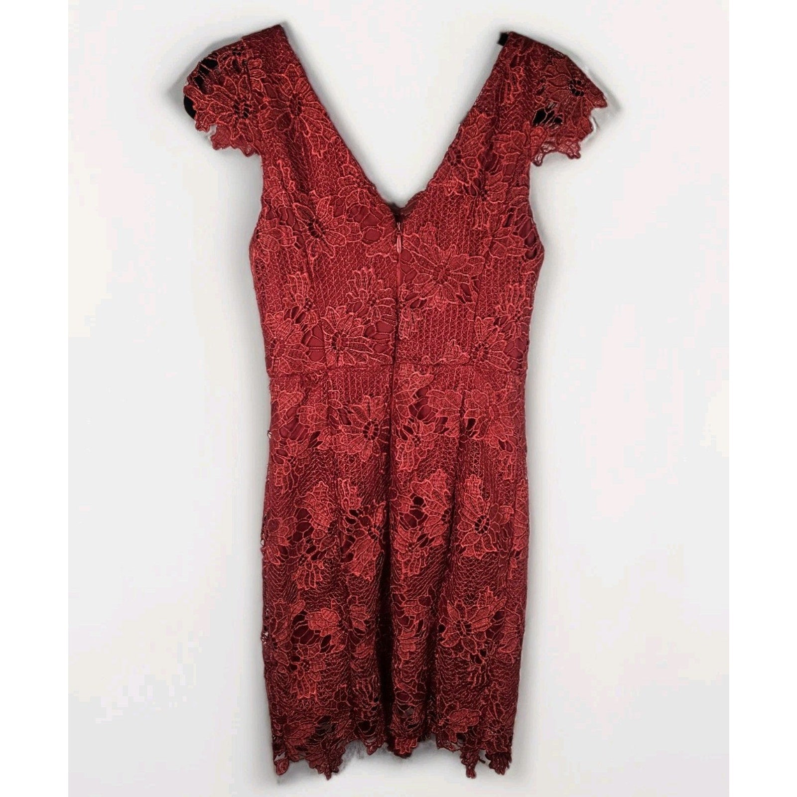 Nikibiki Red Lace Midi Bodycon Slimming Dress Sz Small Formal Special Occasion