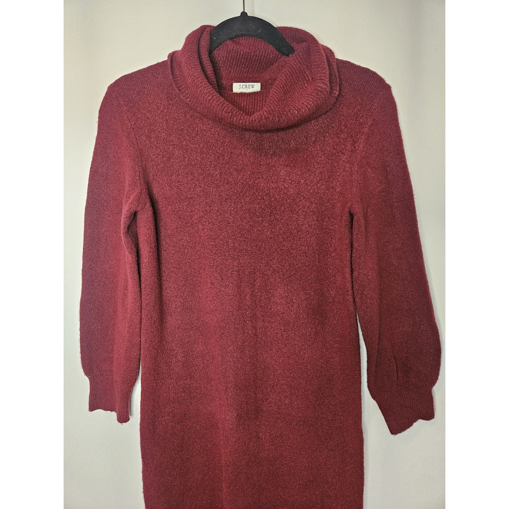 J. Crew Sweater Dress Supersoft Balloon Long Sleeve Burgundy Small Cowl Neck