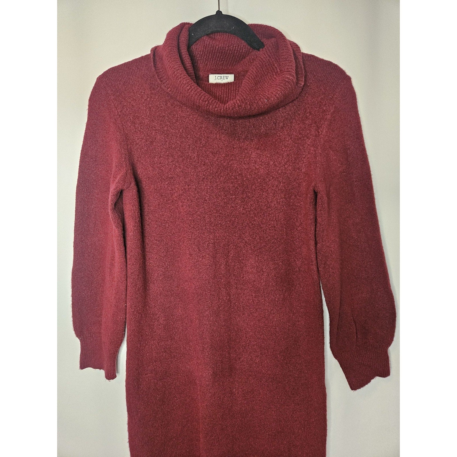 J. Crew Sweater Dress Supersoft Balloon Long Sleeve Burgundy Small Cowl Neck