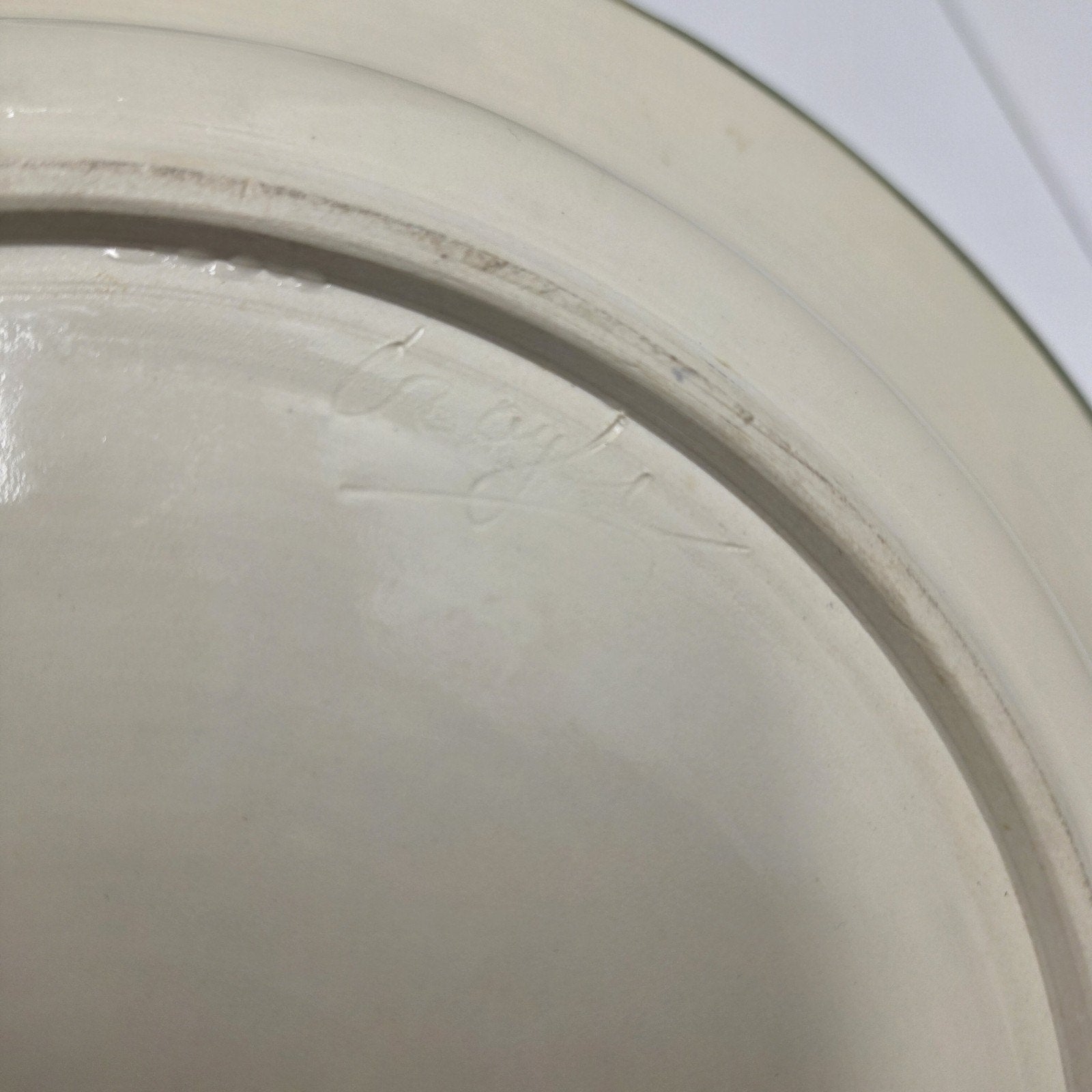 Vtg Handmade Pottery Ceramic Plate Blue Swirl Plate 13 3/4" Signed Home Decor
