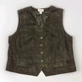 Vtg Talbots Suede Vest Womens Med Olive Green Button Front Preppy Army Western