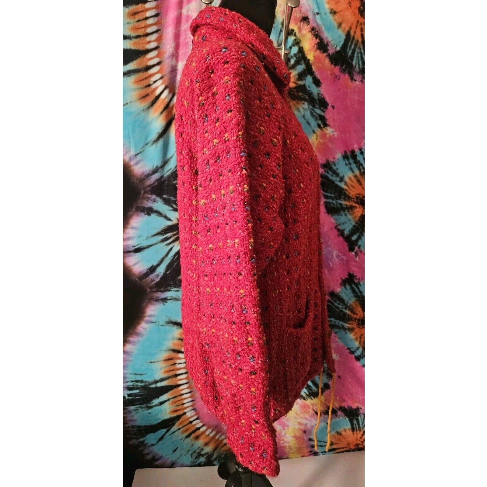 Bolivian Imports By Lucy Red Wool & Cotton Blend Knit Jacket Women's Medium