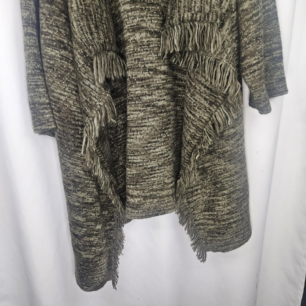 G.I.L.I. Women's Knit Sweater Cardigan Green Open Fringe M-XL PETITE NWOT Boho