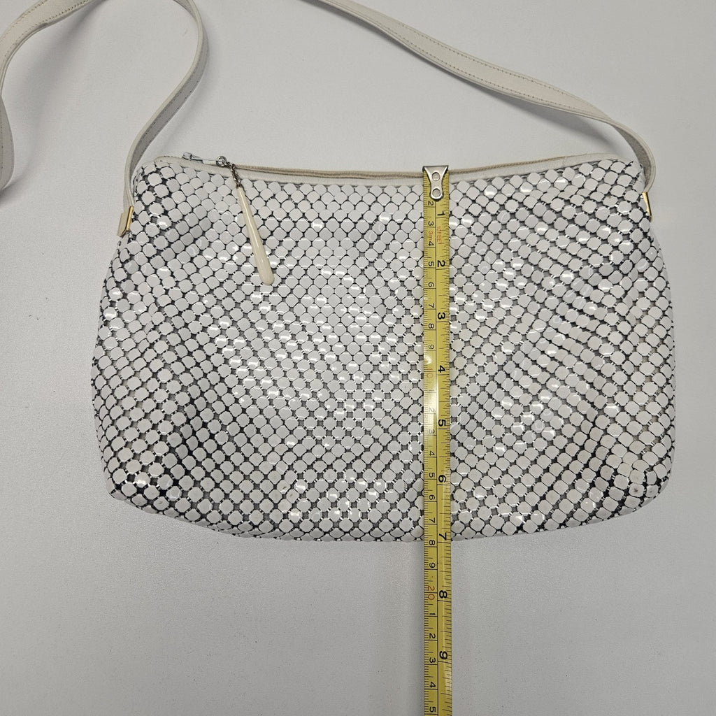 Retro Whiting and Davis Mini Handbag Purse White Metal Mesh Evening Shoulder