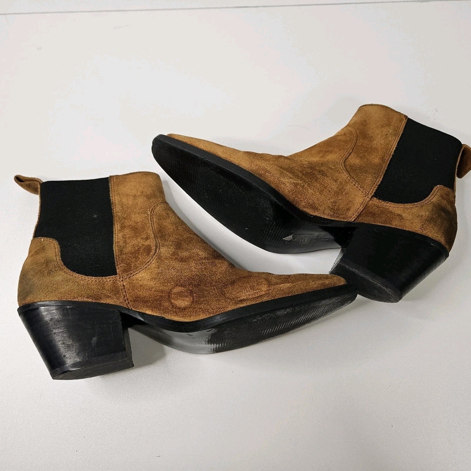 Everlane Suede Ankle Boot Block Heel Brown 6.5 M Western Cowgirl Boho Italy Made