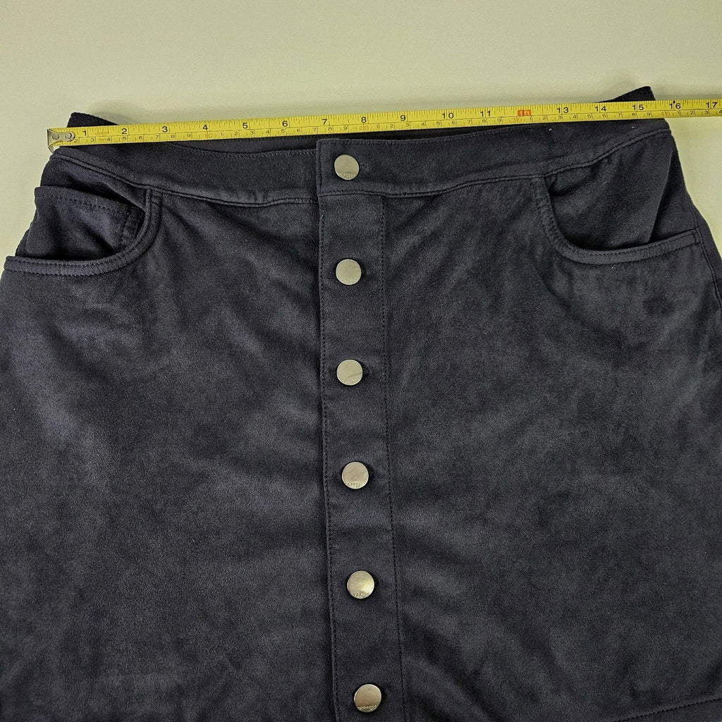 Express Skirt Womens Size 10 Blue Front Button Faux Suede-Like Mini Stretchy Y2K