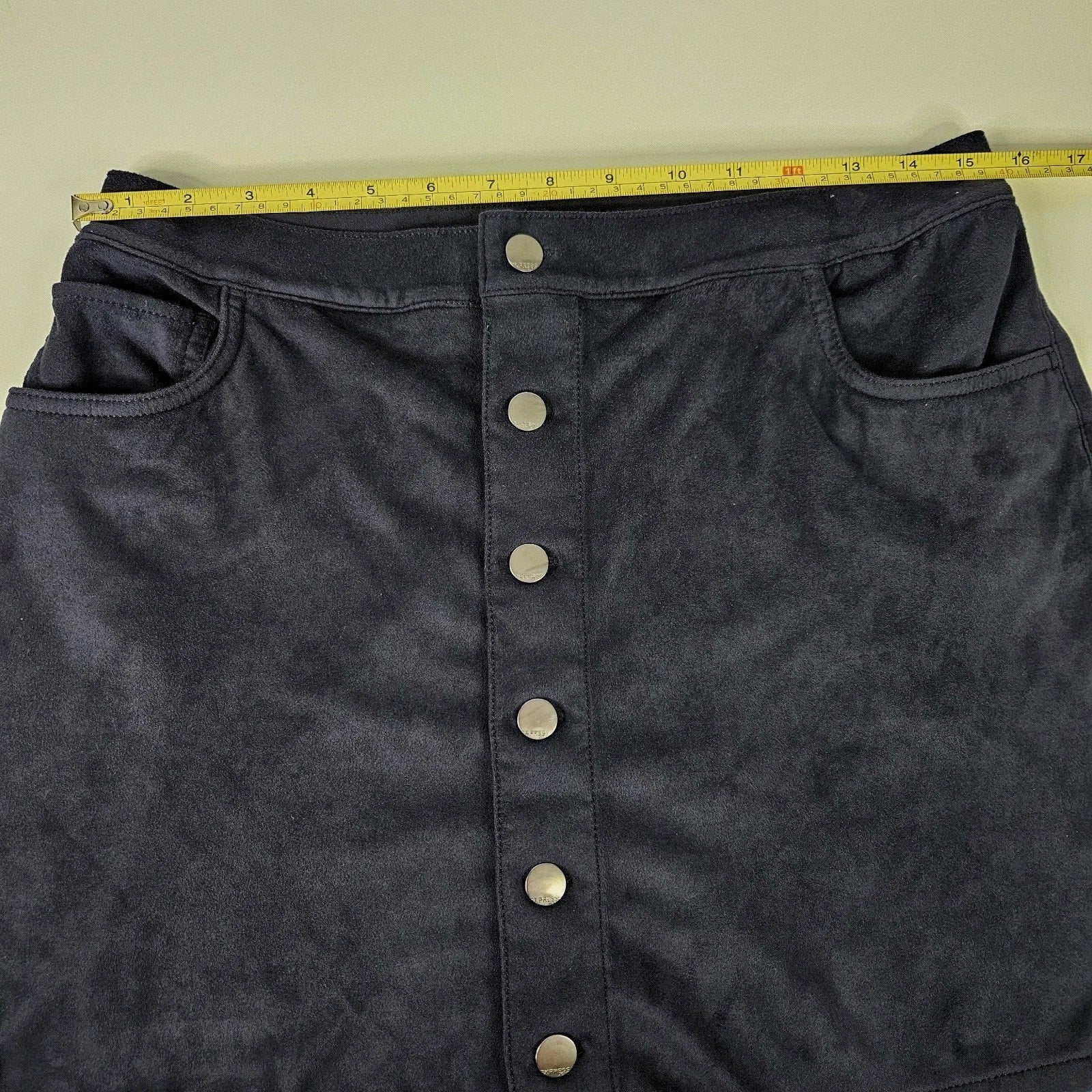 Express Skirt Womens Size 10 Blue Front Button Faux Suede-Like Mini Stretchy Y2K