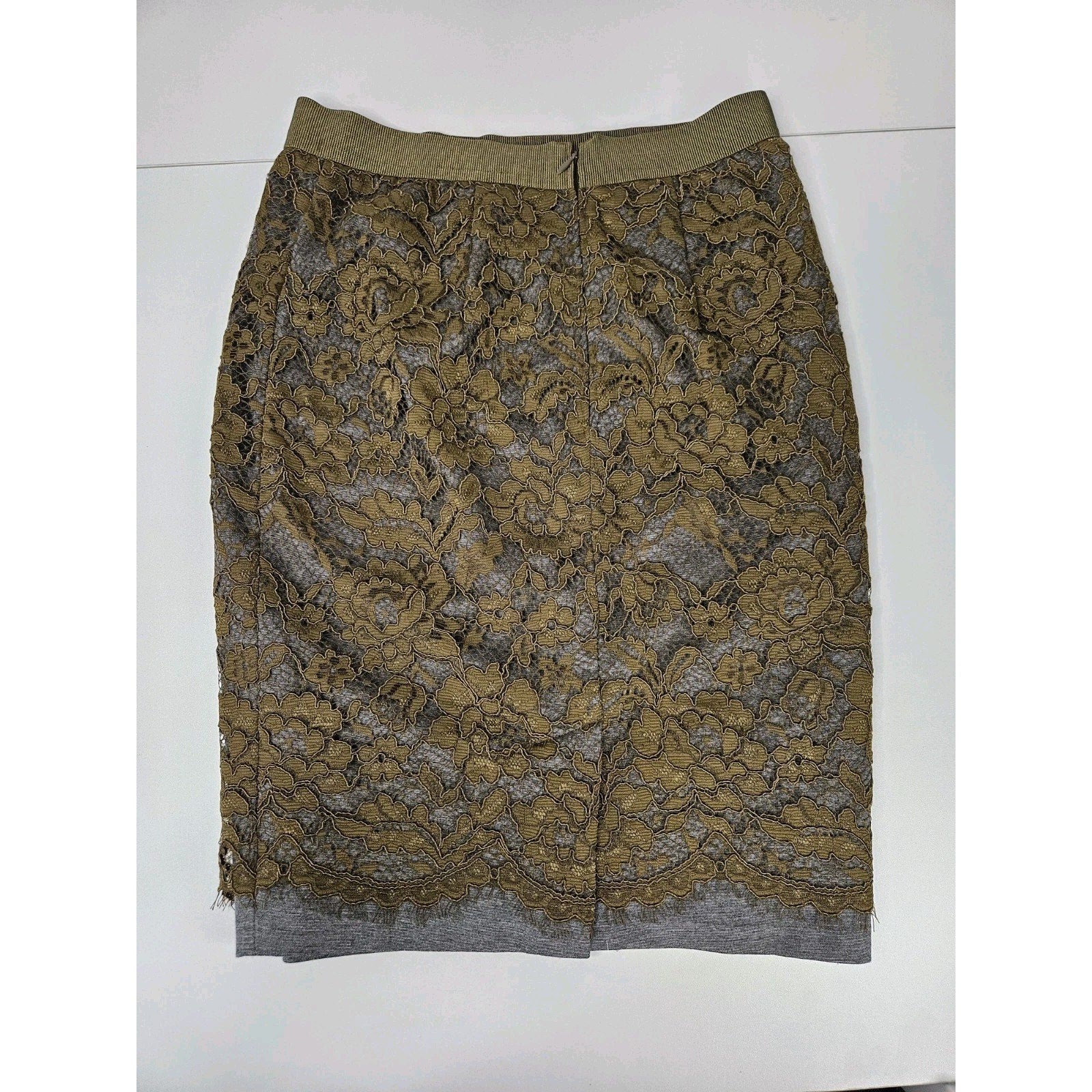 Nwt LOFT Olive Green Lace Pencil Skirt Size 00 XS Ponte Knit Stretch Ann Taylor
