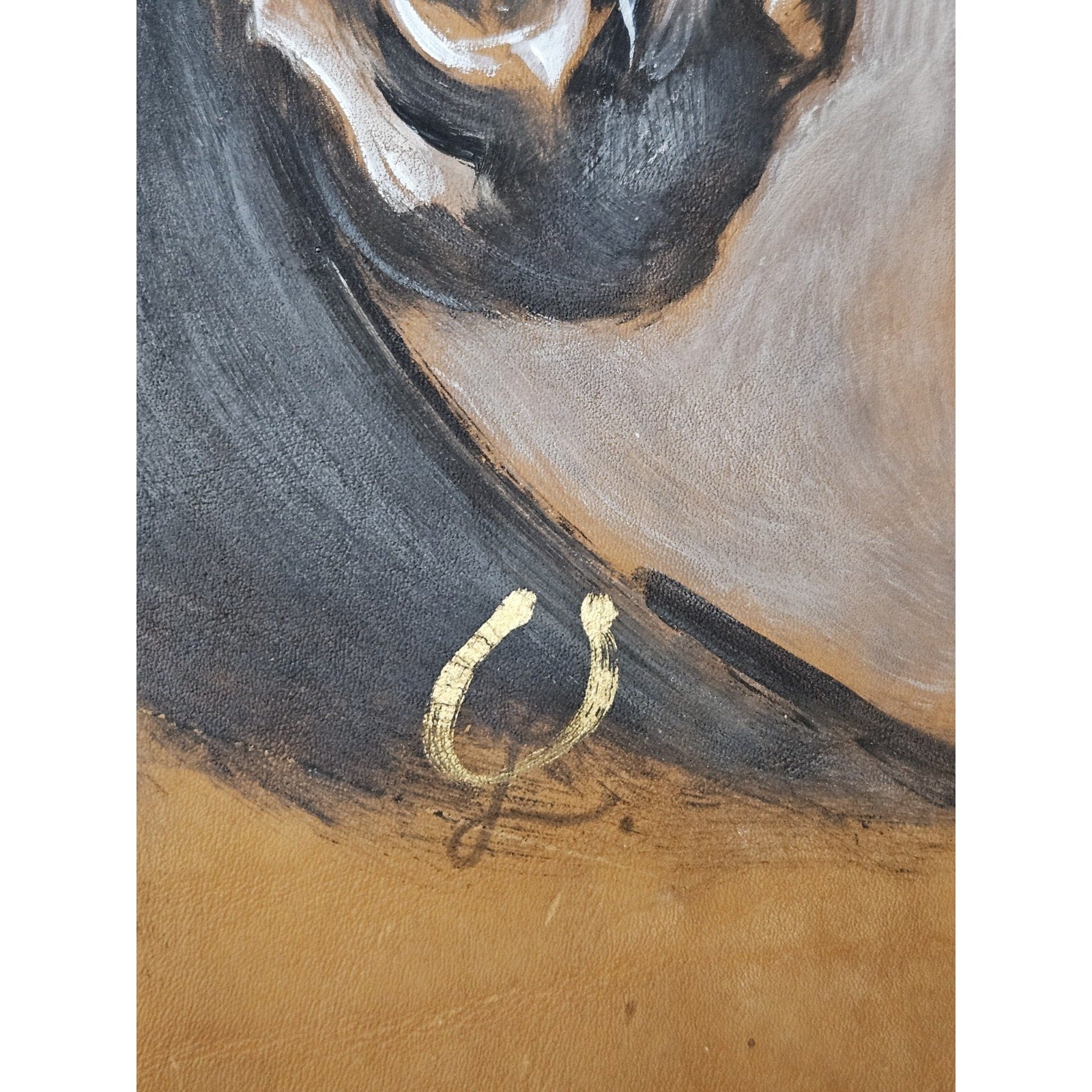 Horse Oil Painting Art Hide Art Western Signed Hand-painted Art