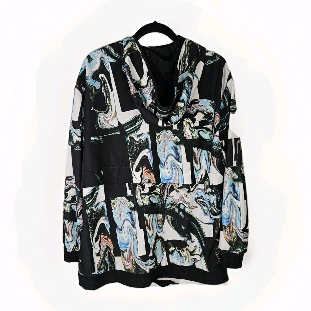 Nike Windbreaker Jacket Marbled Multicolor Mesh Trimmed Hooded Pullover EUC XL