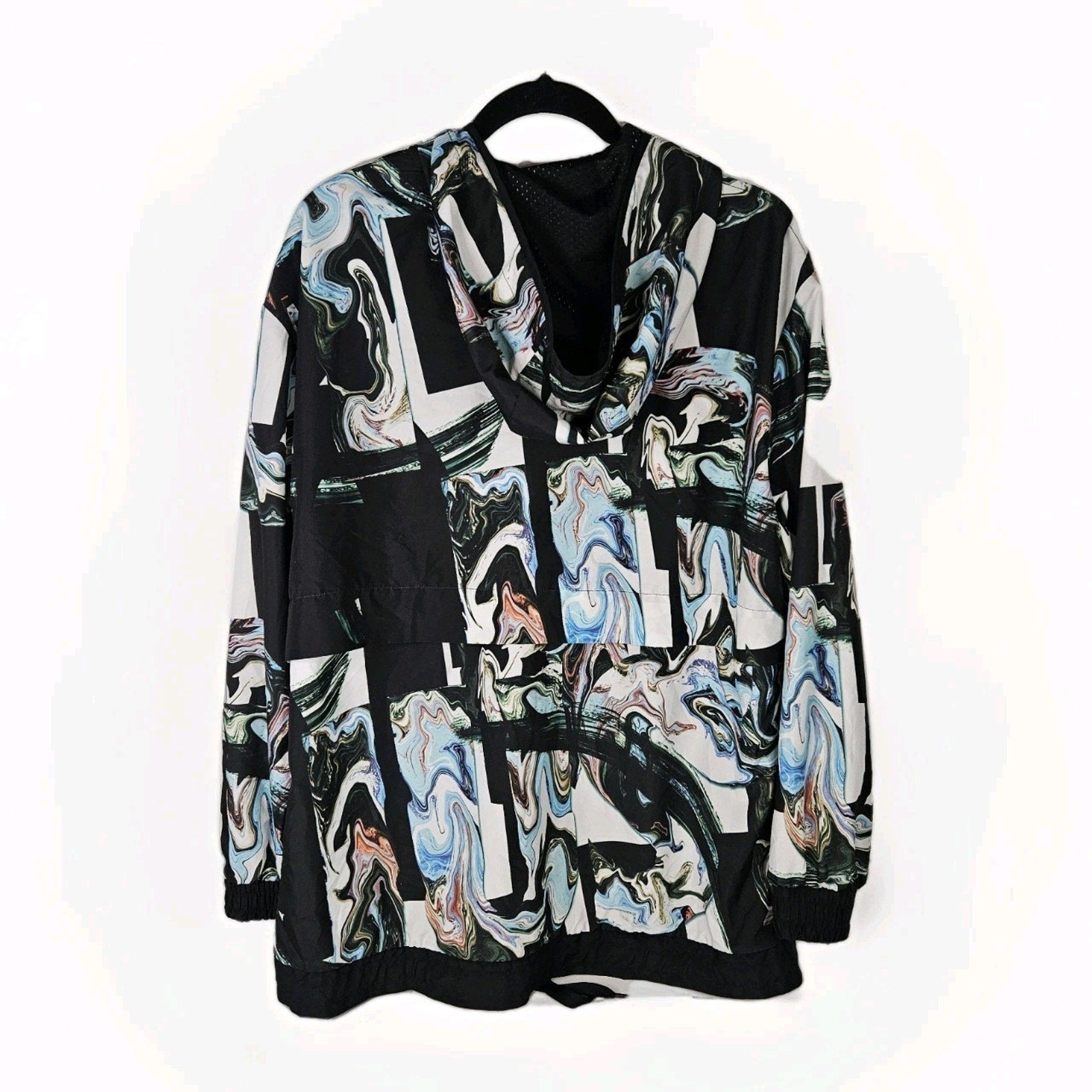 Nike Windbreaker Jacket Marbled Multicolor Mesh Trimmed Hooded Pullover EUC XL