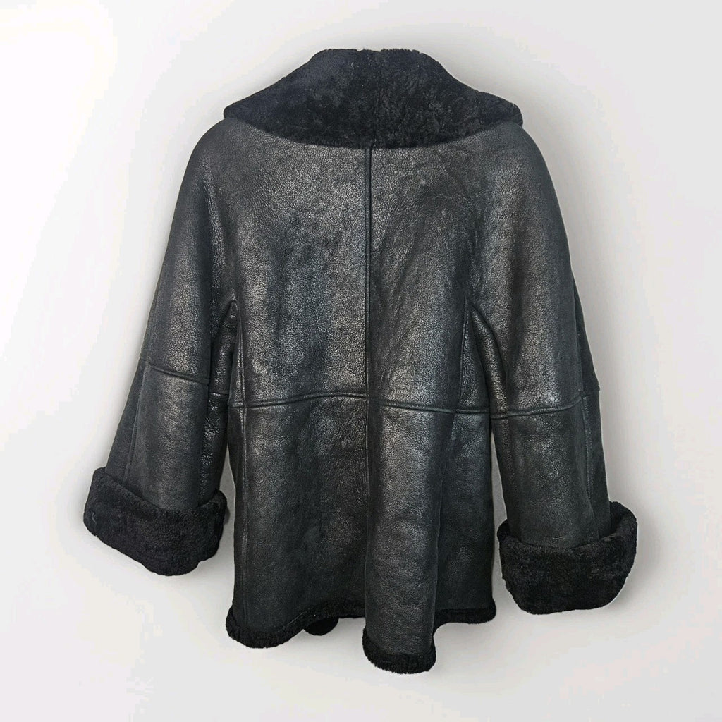 Vintage Leon Max Black Shearling Short Coat Open Short Jacket Womens M/L Y2K