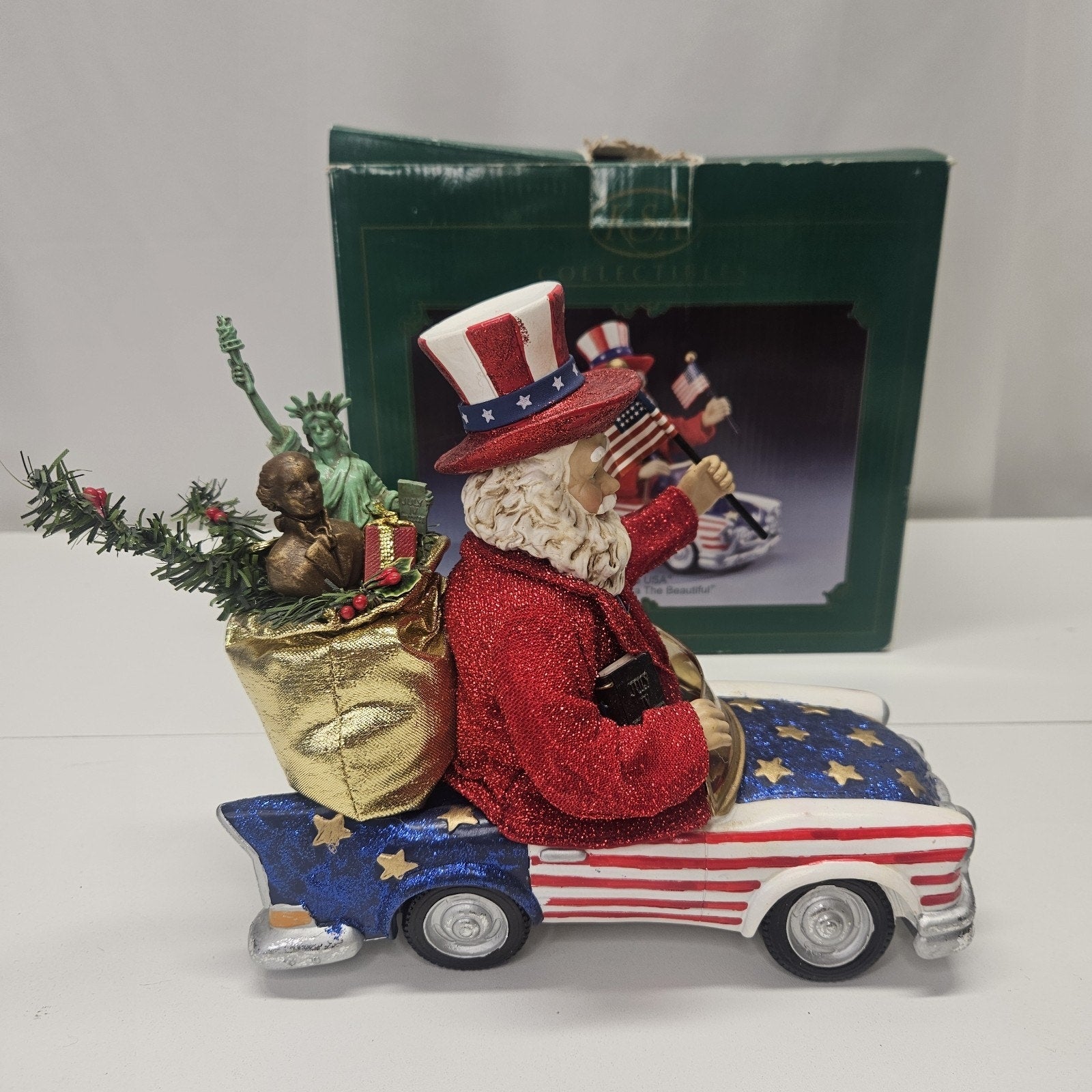 Vintage Kurts Adler Inc Patriot Santa Claus American Flag Music Box Liberty USA