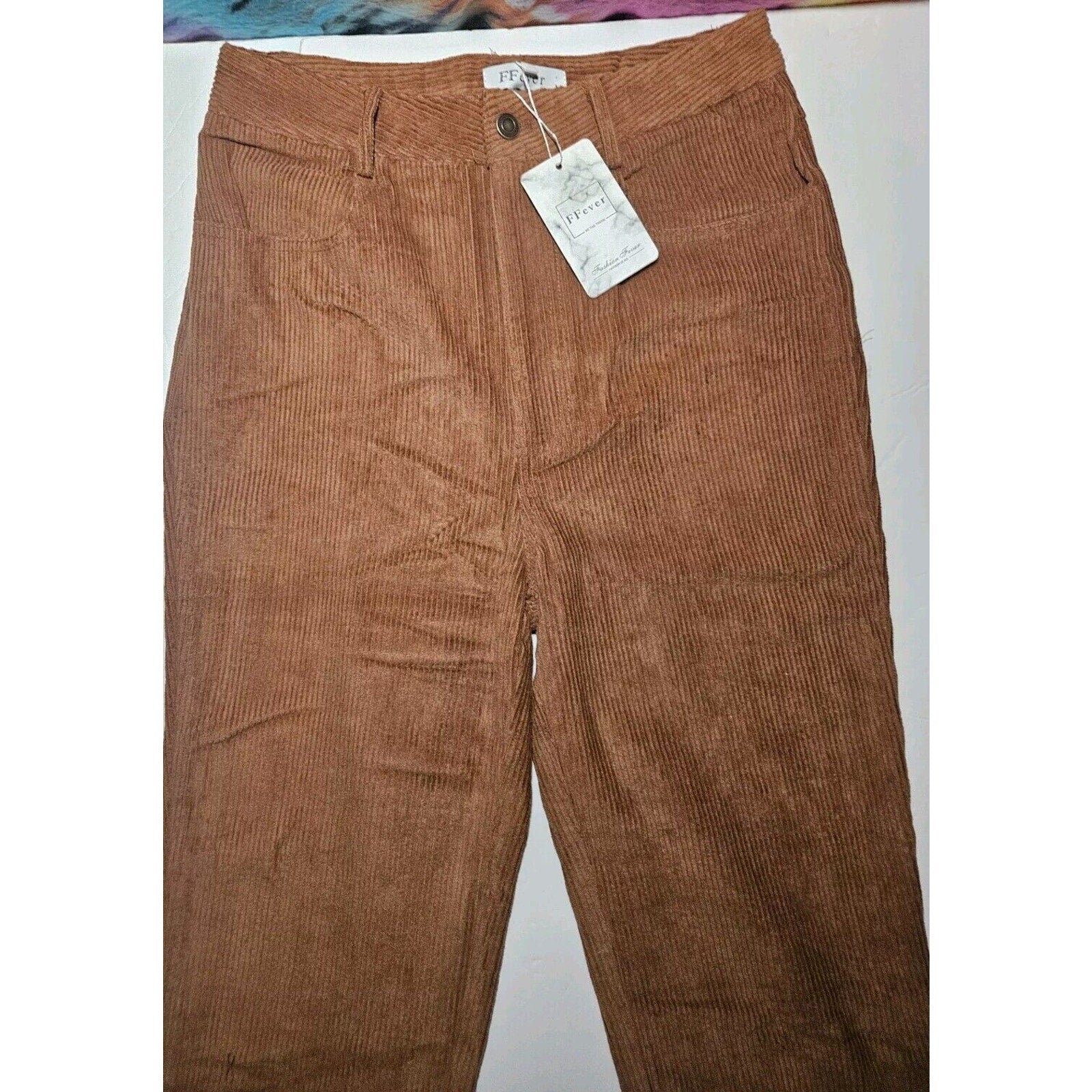 Women's Straight Leg Stretch Corduroy Pants By FFEVER Size Med Medium Camel