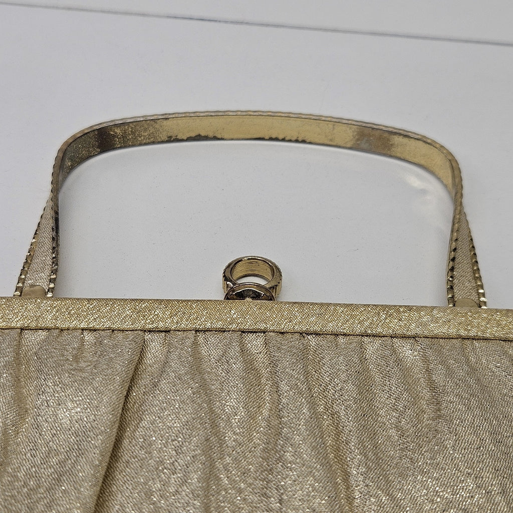 Vintage 60s Ande Shimmering Gold Evening Party Clutch Handbag Purse Twist Handle