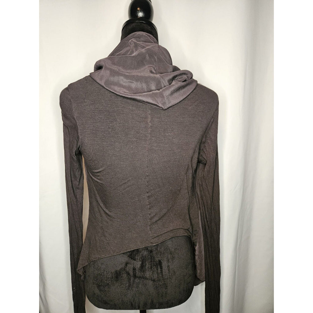 Lia Kes Gray Silk Asymmetrical Hooded Drape Cardigan XS High Fashion Lightweight