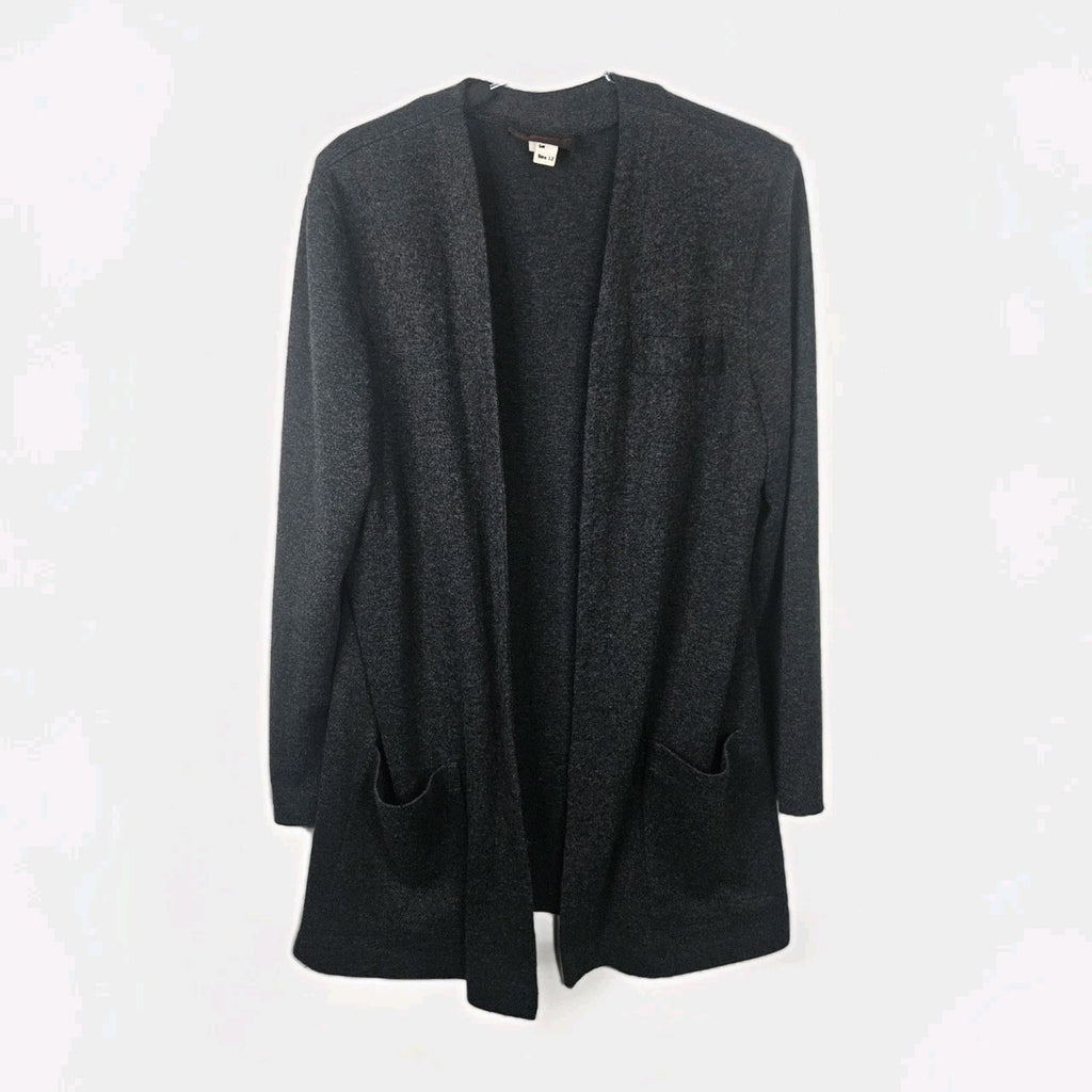 Vtg 80s J.B Wright Womens Open Front Textured Knit Cardigan 12 Lg Charcoal Gray