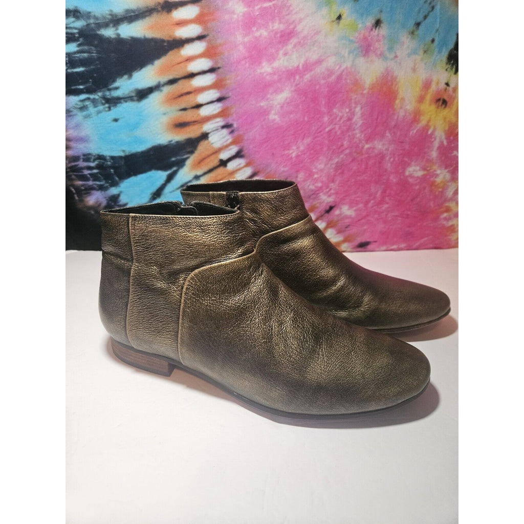 Cole Haan Allen Bootie Zip Ankle Boots Women's 9.5 Black Gold Burnished Metallic
