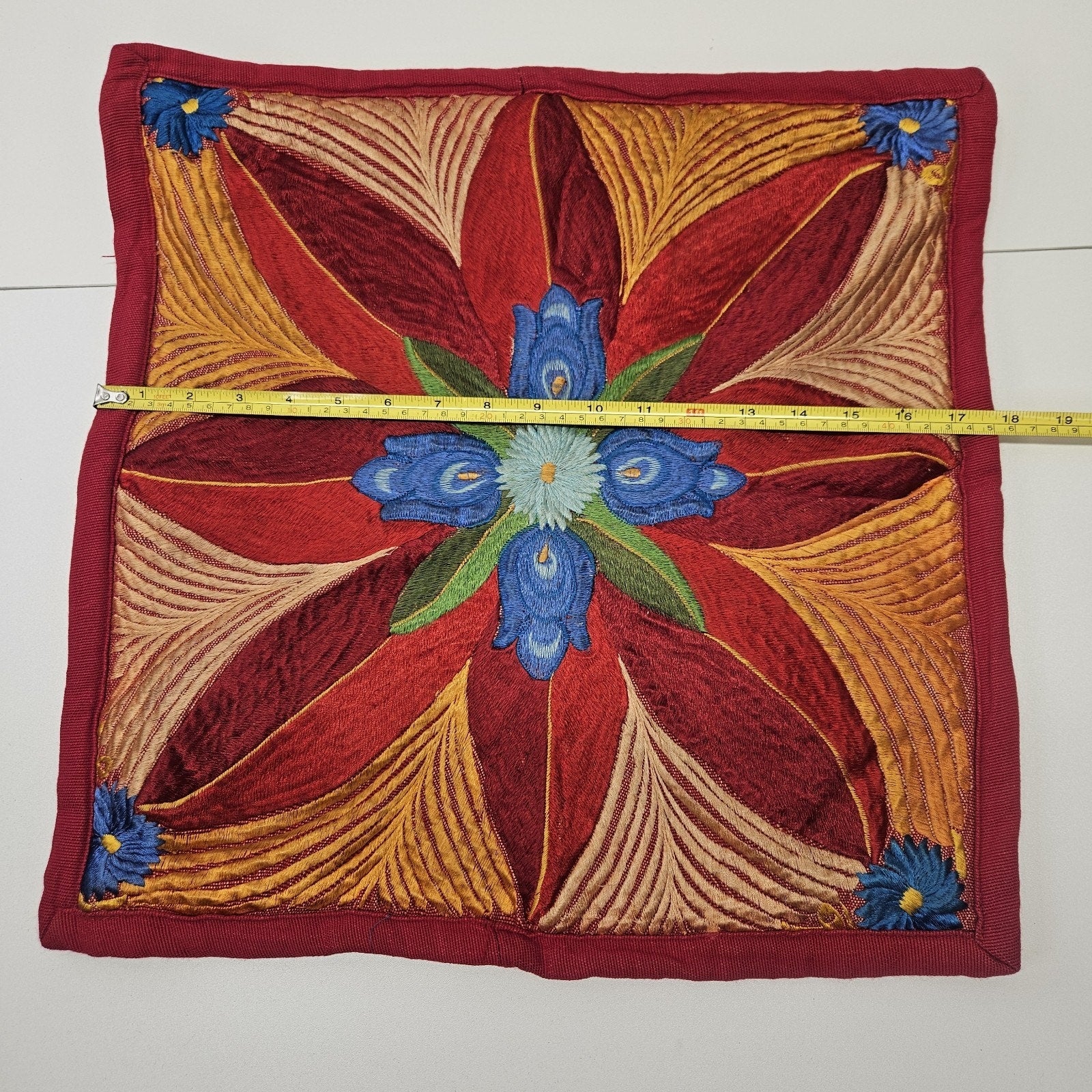 Vintage Decorative Embroidered Floral Throw Pillow Case Cover 18" Retro Bohemian